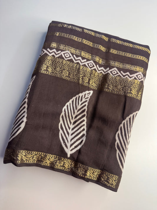 Brown Soft Cotton with Stripped Zari