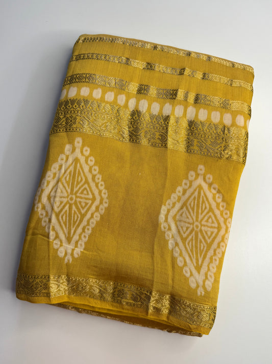 Turmeric Yellow Soft Cotton with Stripped Zari