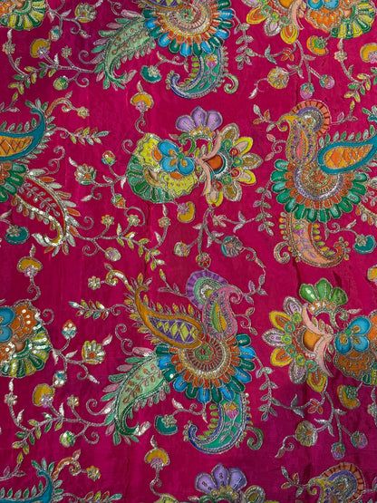 Bright Pink kalamkari Crepe Blouse Piece/Material