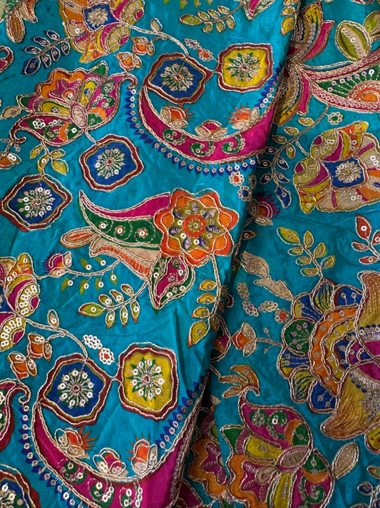 Sea Green kalamkari Crepe Blouse Piece/Material