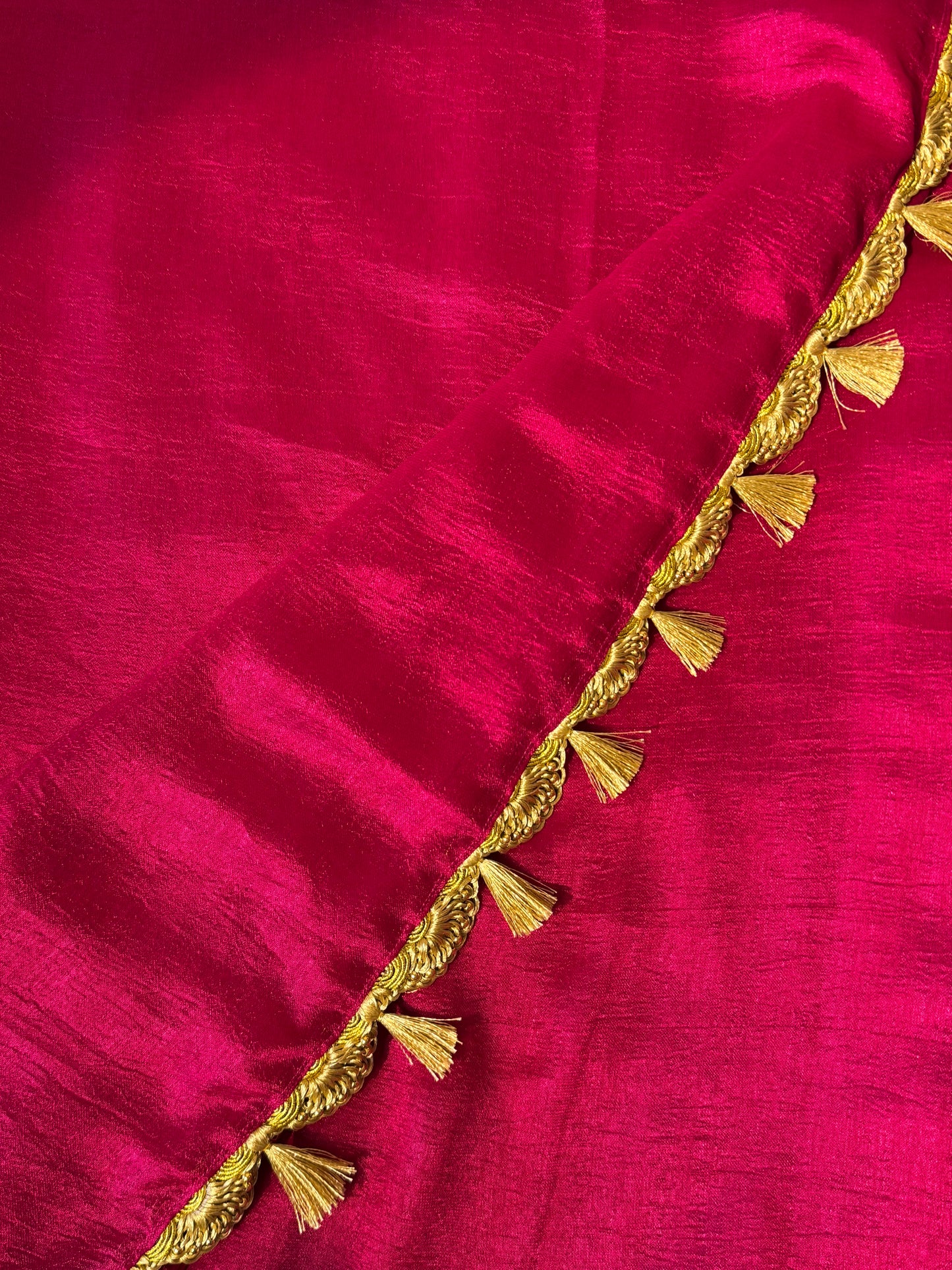 Rani Pink Ambari Special Blouse Material + Kashmiri Silk Plain Saree (Gold Tassels)