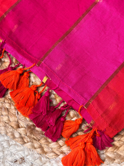 Pink with Orange Mul Cotton Saree