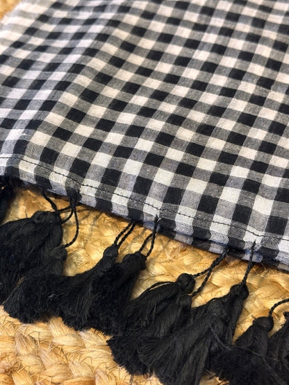 Black and white Checks Mul Cotton Saree
