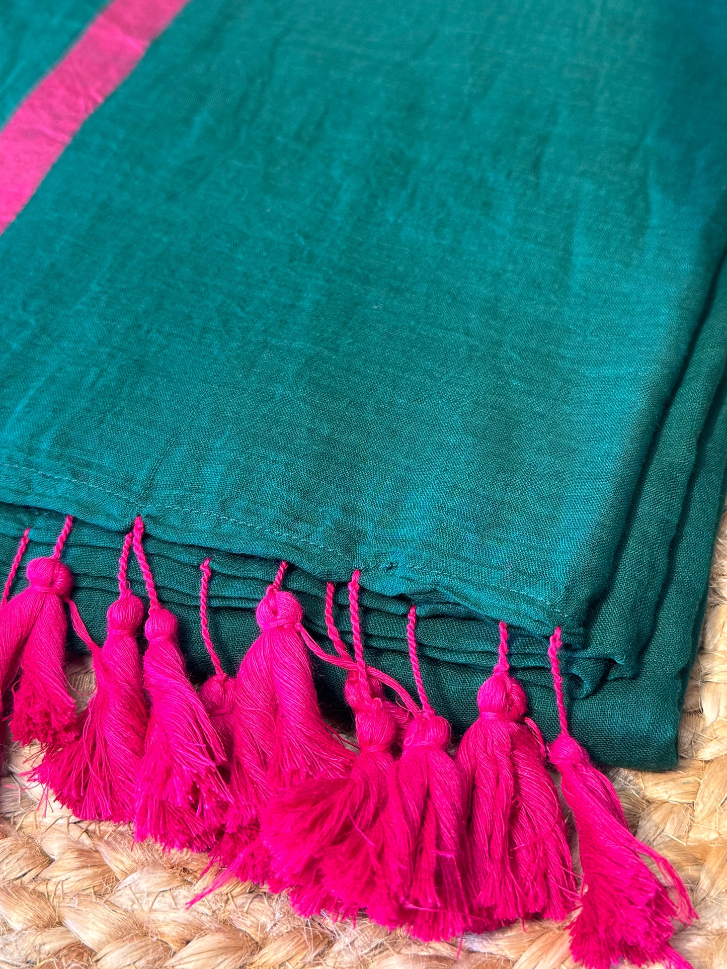 Green with Pink Mul Cotton Saree
