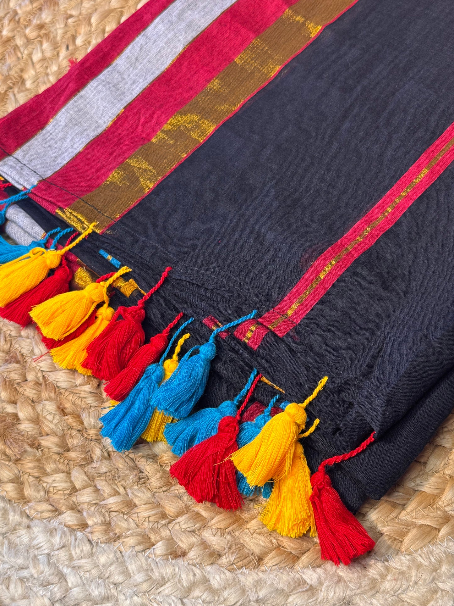 Black Rainbow Mul Cotton Saree