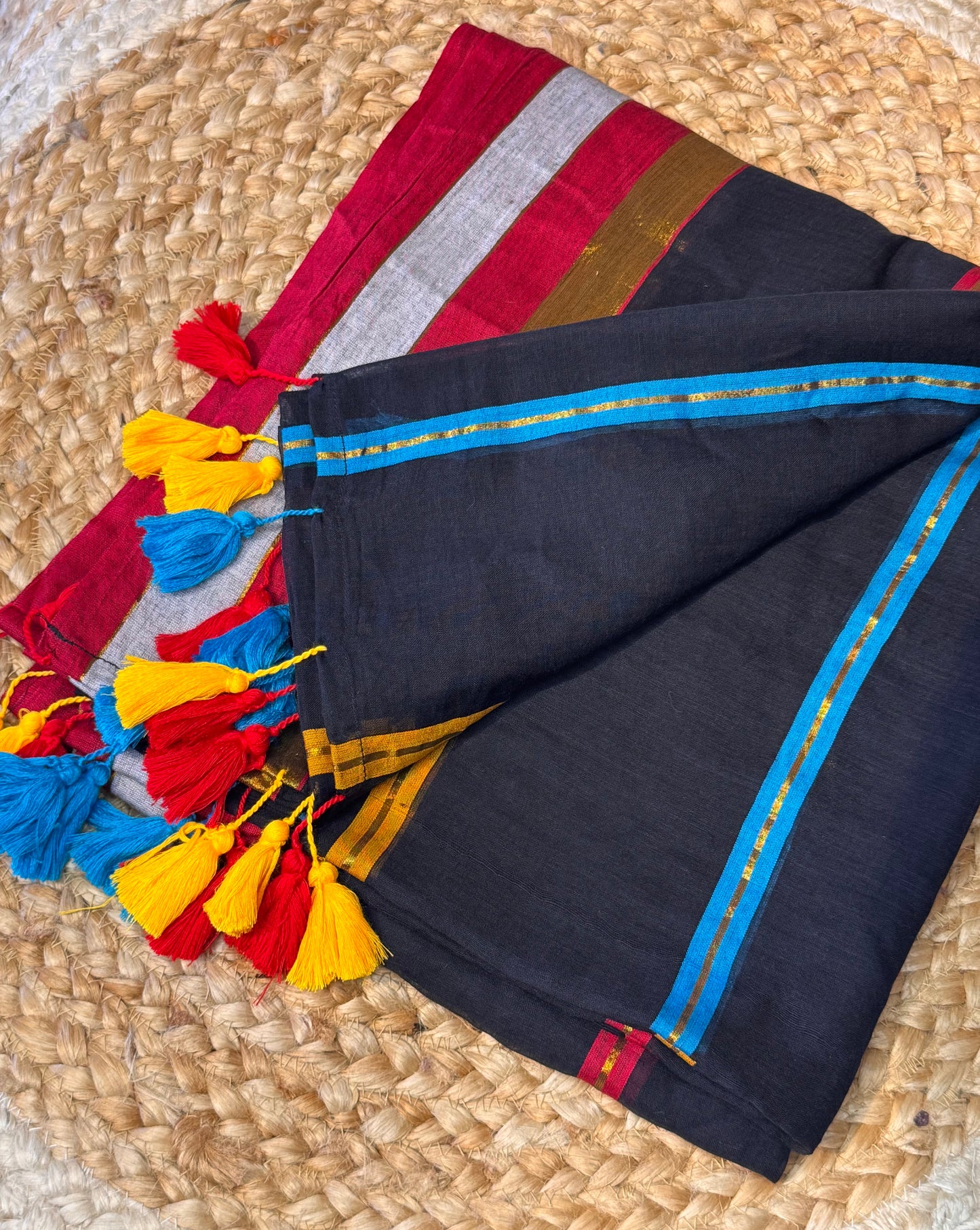 Black Rainbow Mul Cotton Saree