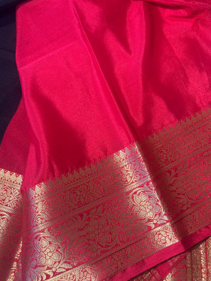 Semi Mysore Crepe Silk (Black with Red)