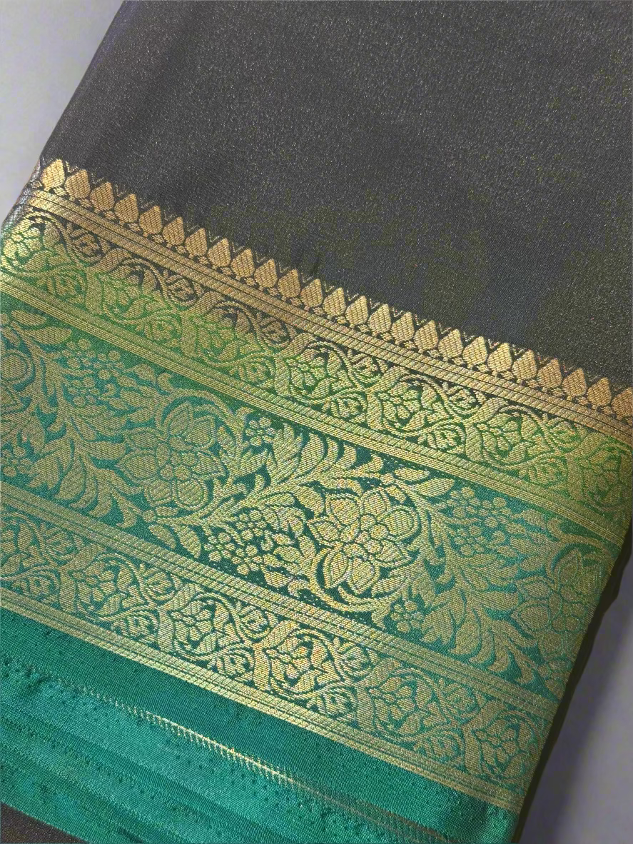 Semi Mysore Crepe Silk (Black with Green)