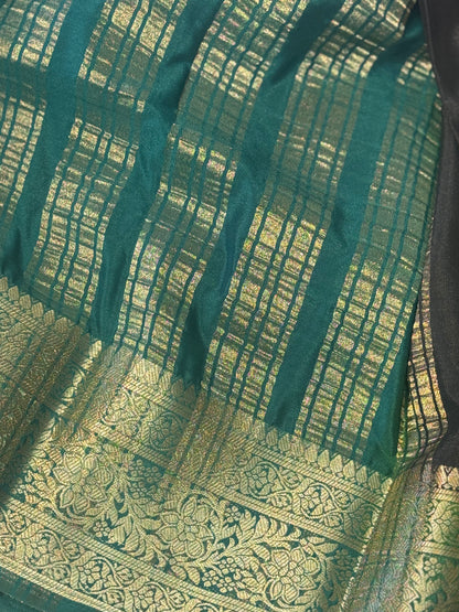 Semi Mysore Crepe Silk (Black with Green)