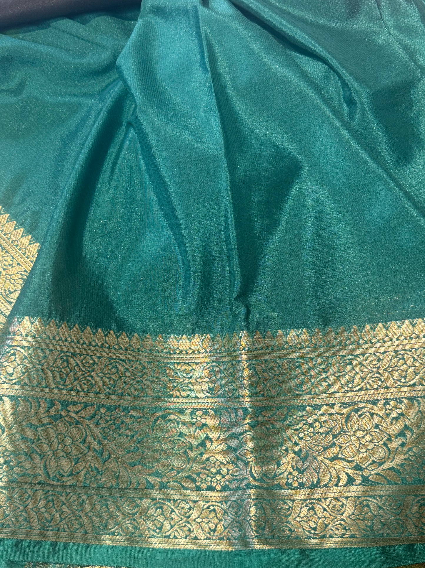 Semi Mysore Crepe Silk (Black with Green)