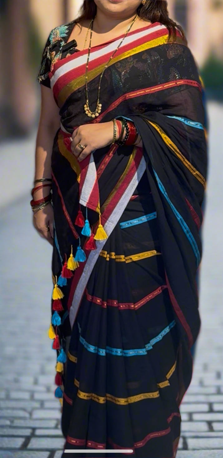 Black Rainbow Mul Cotton Saree