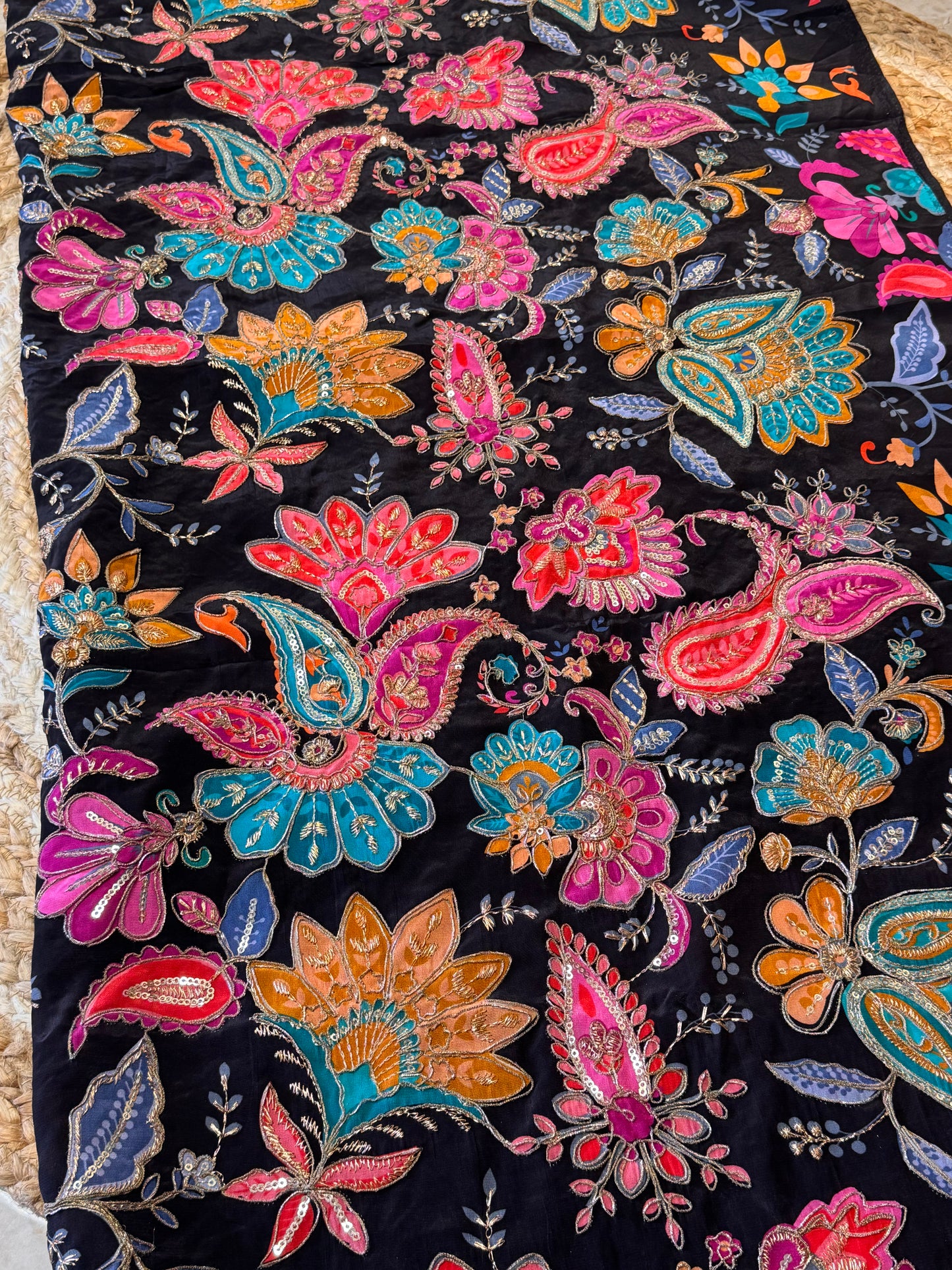 Black Multi Colour kalamkari Crepe Blouse Piece/Material-B01