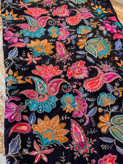 Black Multi Colour kalamkari Crepe Blouse Piece/Material-B01