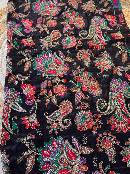 Black with Red/green Colour kalamkari Crepe Blouse Piece/Material-B02