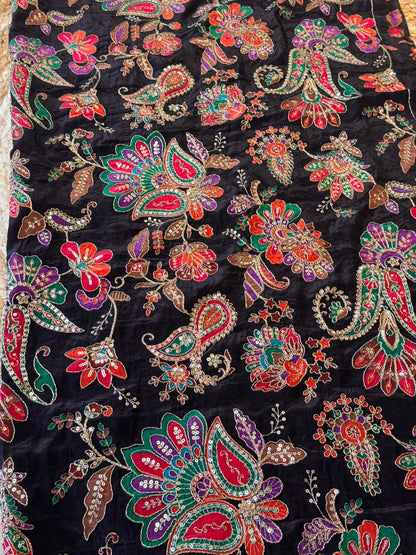 Black with Red/green Colour kalamkari Crepe Blouse Piece/Material-B02