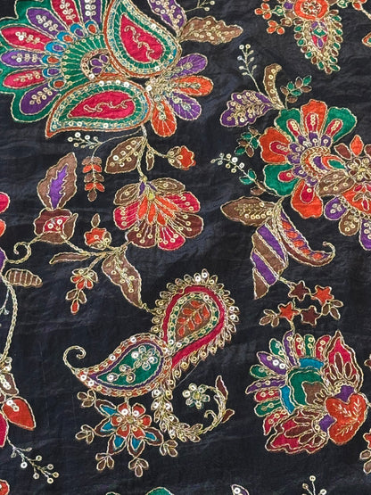 Black with Red/green Colour kalamkari Crepe Blouse Piece/Material-B02