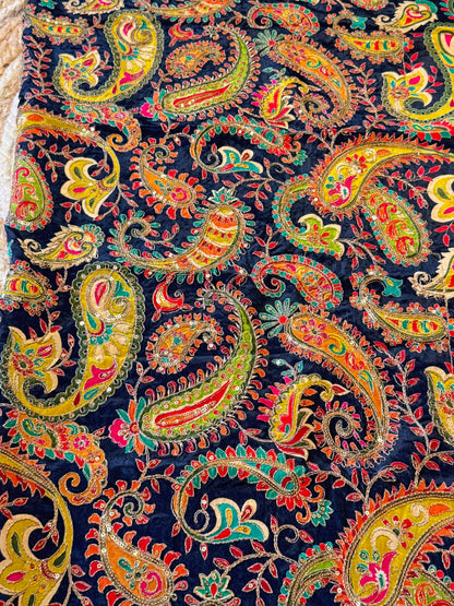Black kalamkari Crepe Blouse Piece/Material-B03