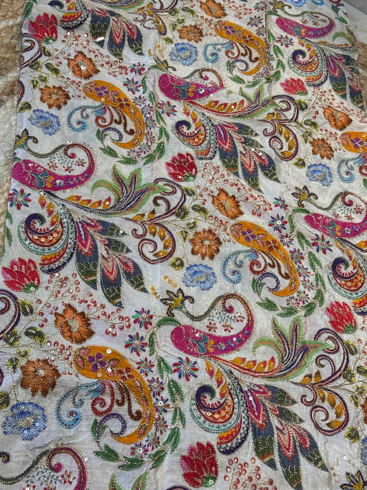 Cream kalamkari Crepe Blouse Piece/Material-C02