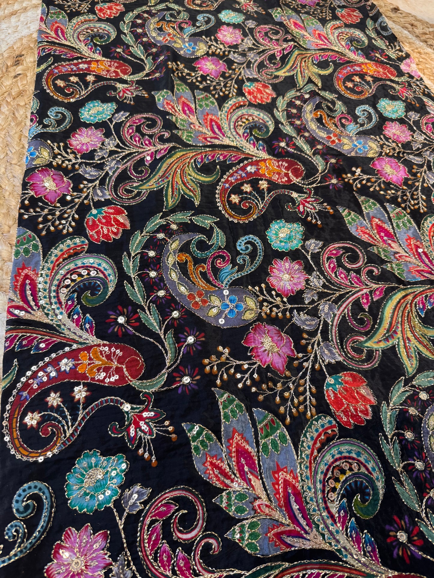 Black kalamkari Crepe Blouse Piece/Material-B04