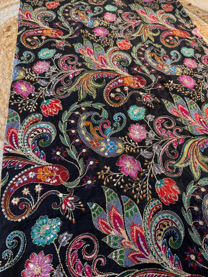 Black kalamkari Crepe Blouse Piece/Material-B04