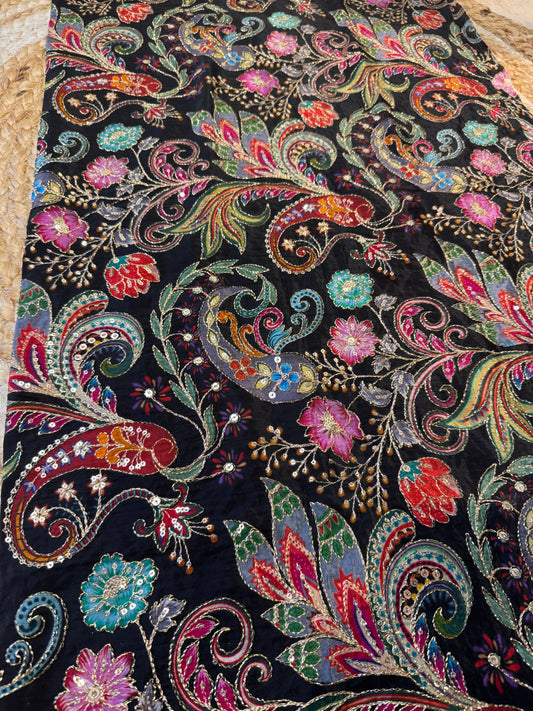 Black kalamkari Crepe Blouse Piece/Material-B04