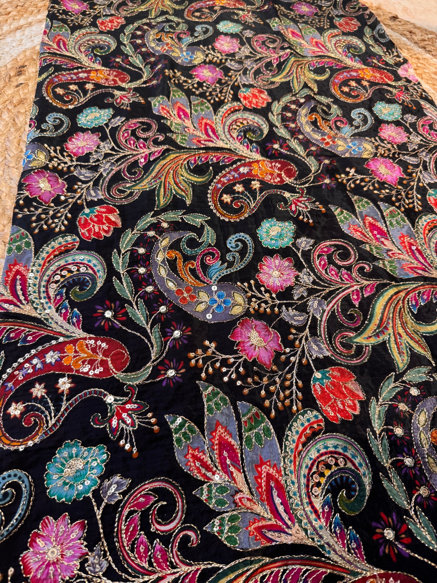 Black kalamkari Crepe Blouse Piece/Material-B04