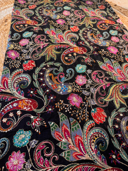 Black kalamkari Crepe Blouse Piece/Material-B04