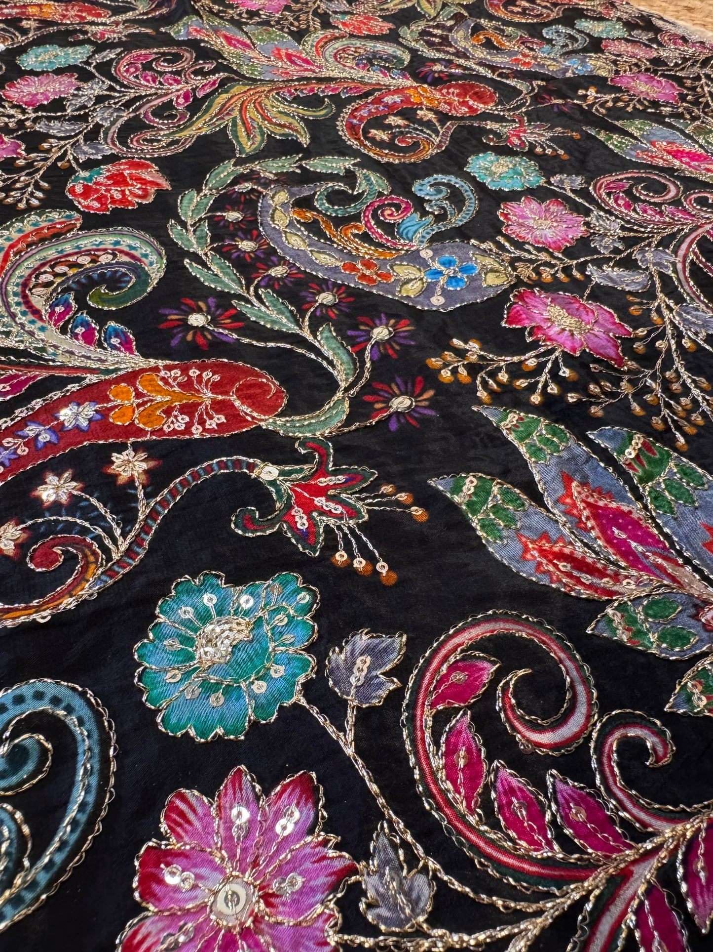 Black kalamkari Crepe Blouse Piece/Material-B04