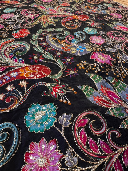 Black kalamkari Crepe Blouse Piece/Material-B04