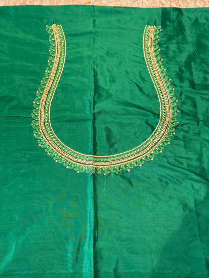 Green Silk Blouse Material with Embroidery work