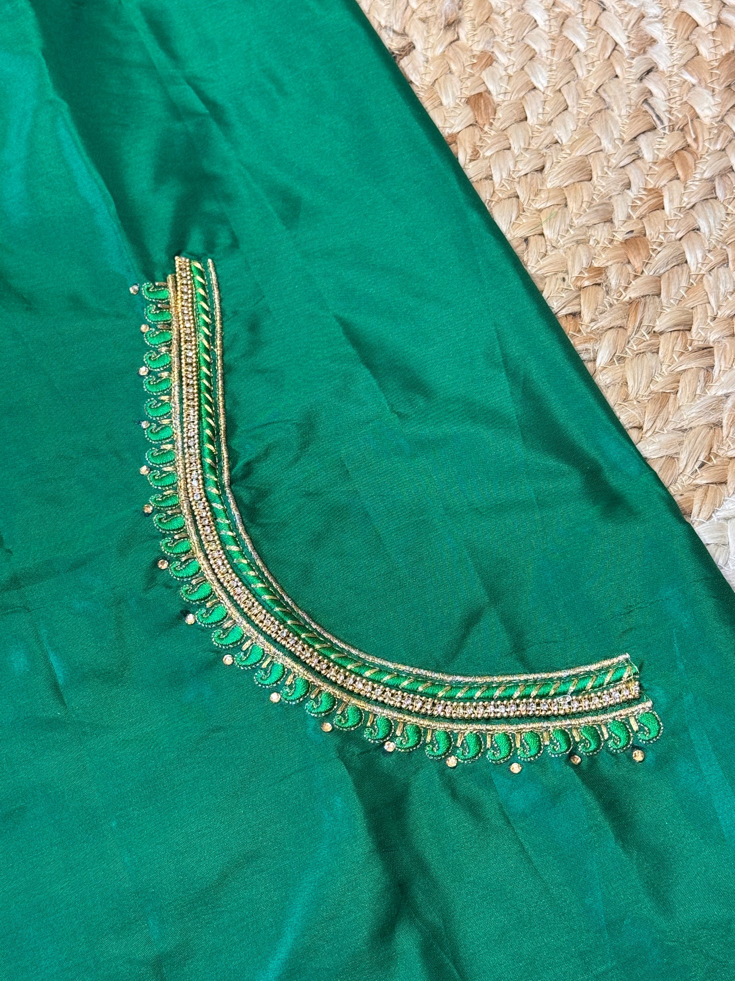 Green Silk Blouse Material with Embroidery work
