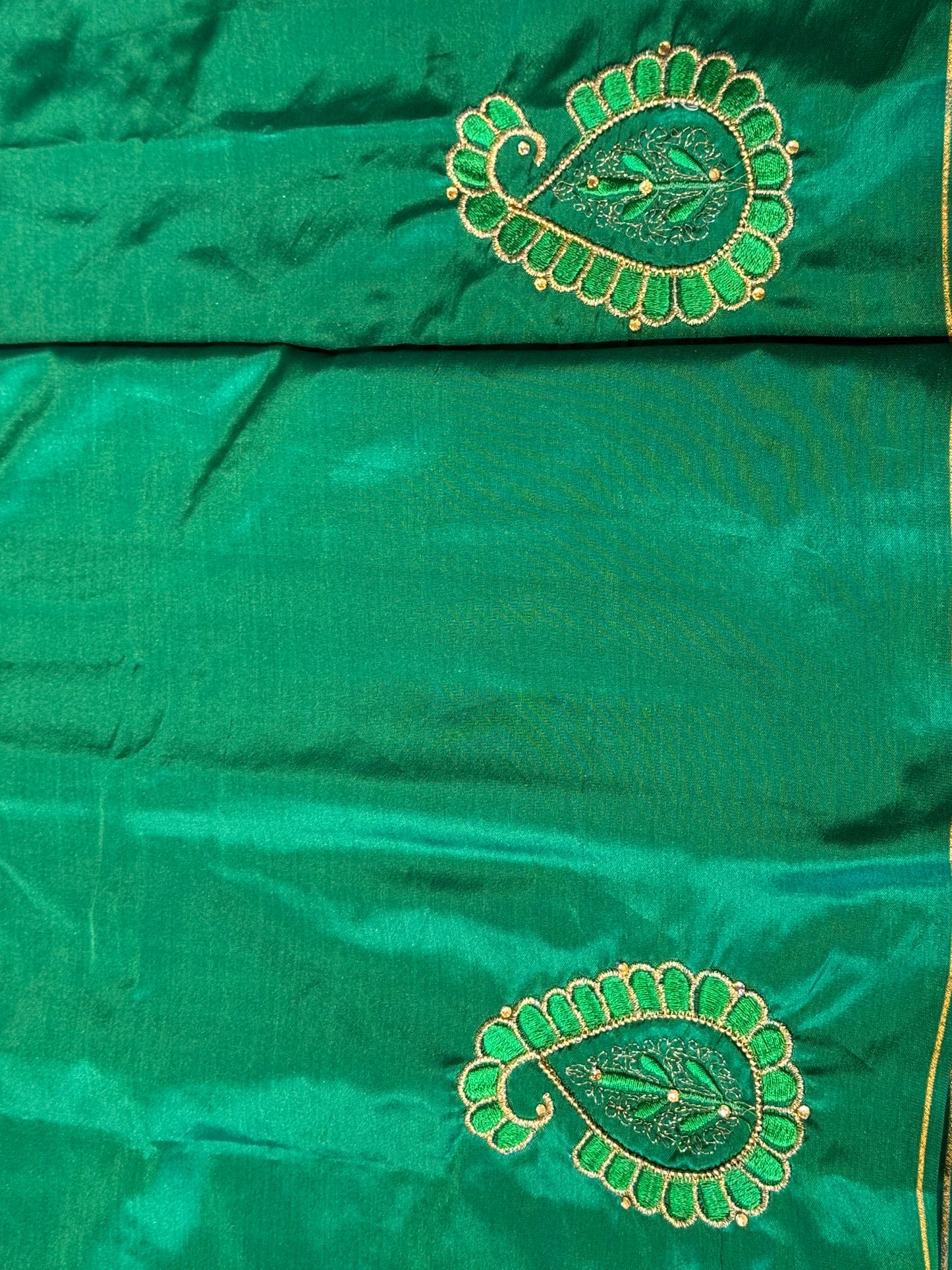 Green Silk Blouse Material with Embroidery work