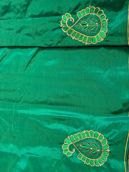 Green Silk Blouse Material with Embroidery work