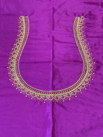 Magenta Silk Blouse Material with Embroidery work