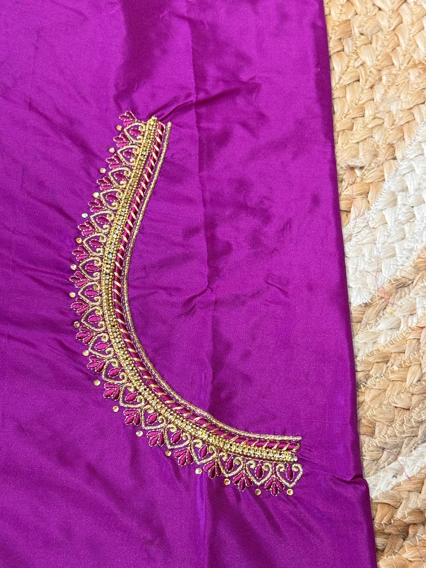 Magenta Silk Blouse Material with Embroidery work
