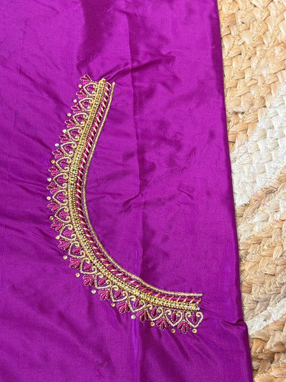 Magenta Silk Blouse Material with Embroidery work