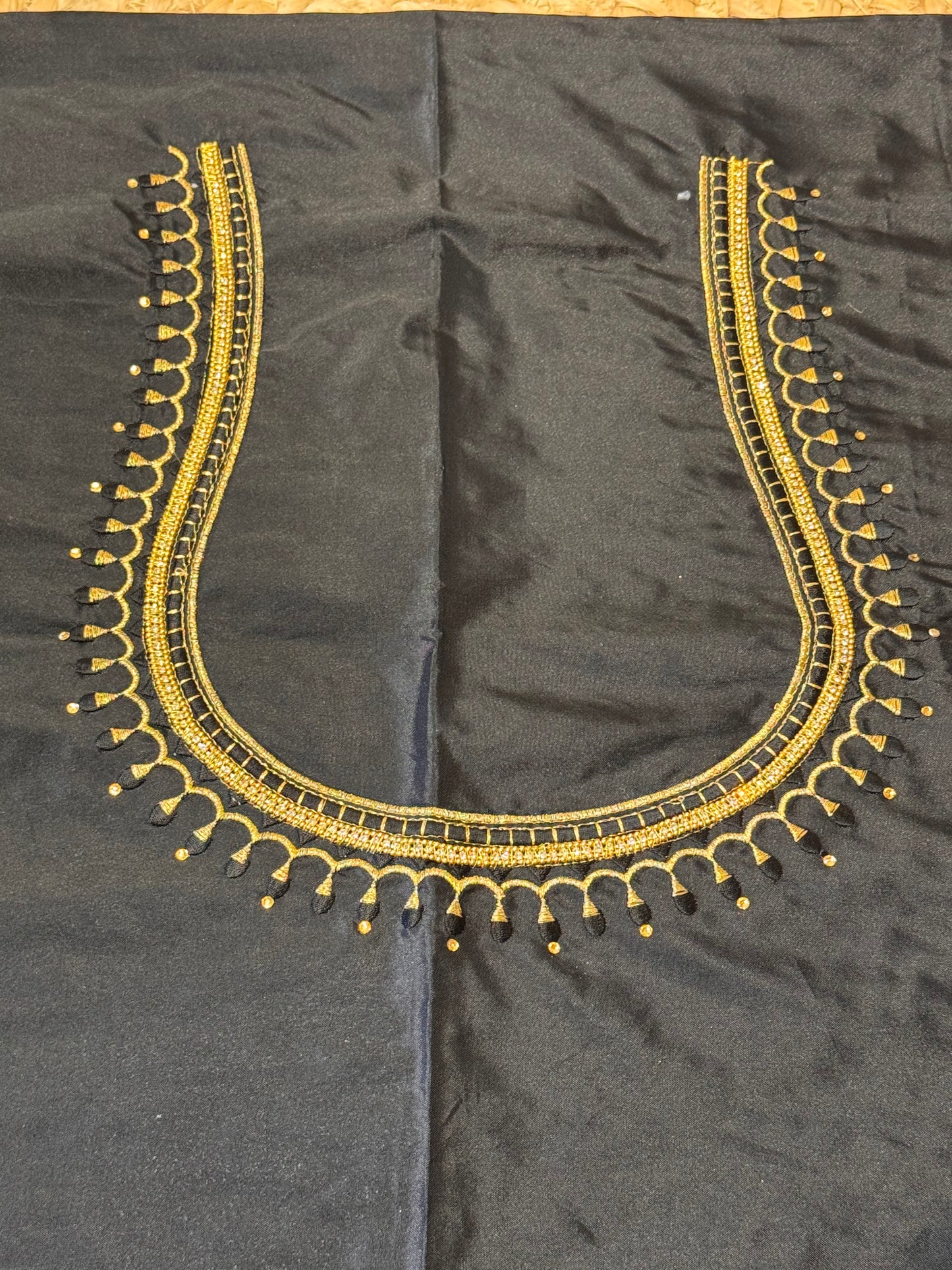 Black Silk Blouse Material with Embroidery work