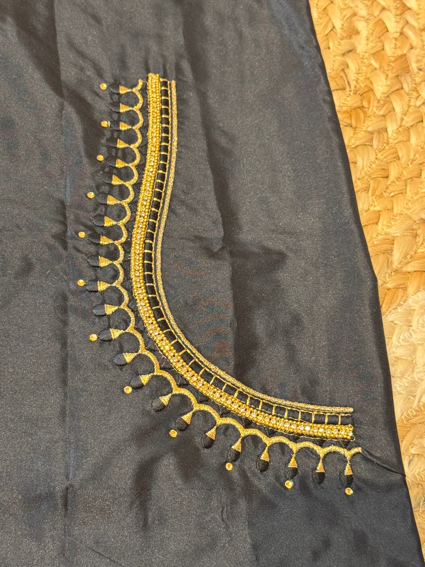 Black Silk Blouse Material with Embroidery work
