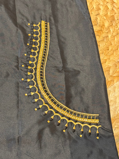 Black Silk Blouse Material with Embroidery work