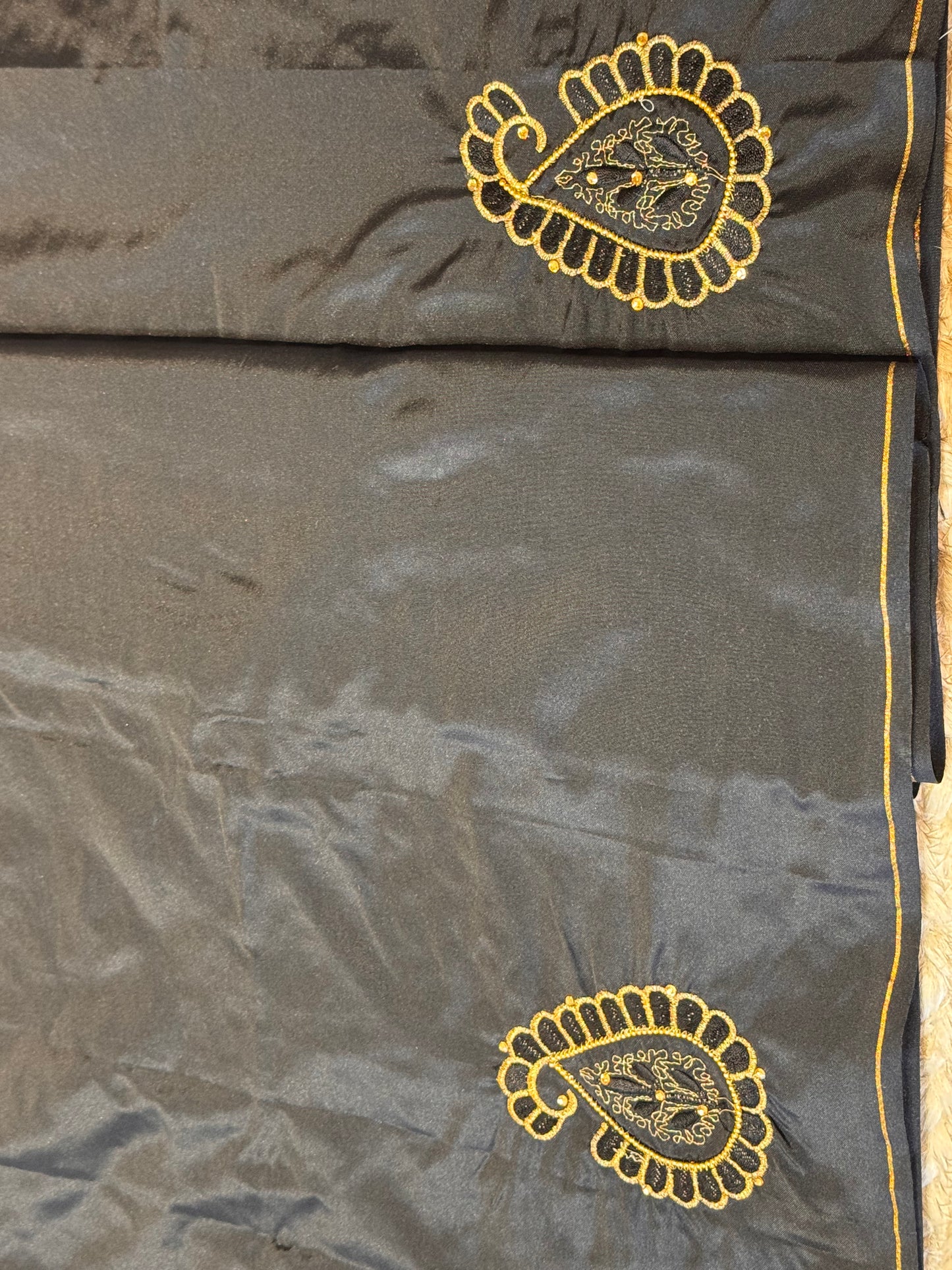 Black Silk Blouse Material with Embroidery work