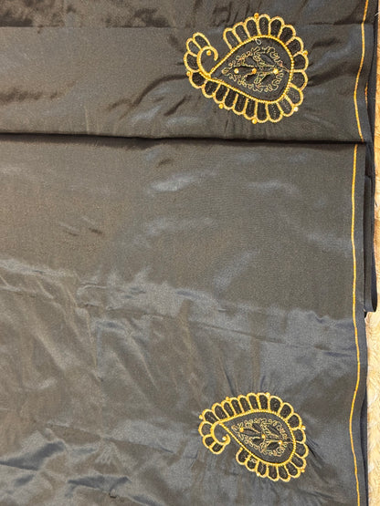 Black Silk Blouse Material with Embroidery work