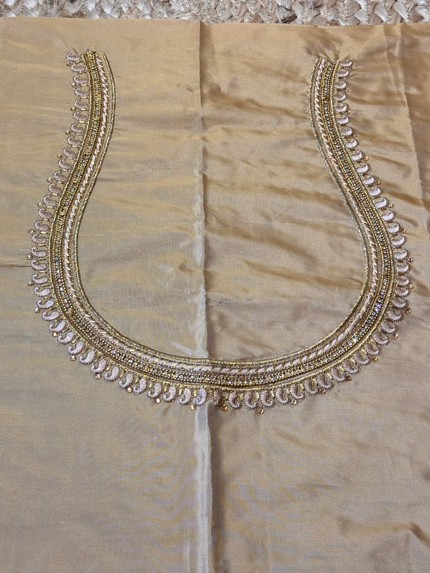 Gold Silk Blouse Material with Embroidery work