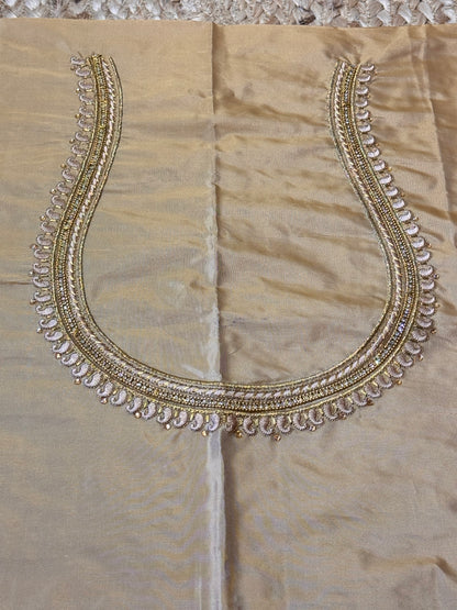 Gold Silk Blouse Material with Embroidery work