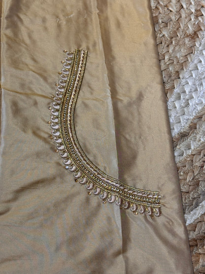 Gold Silk Blouse Material with Embroidery work