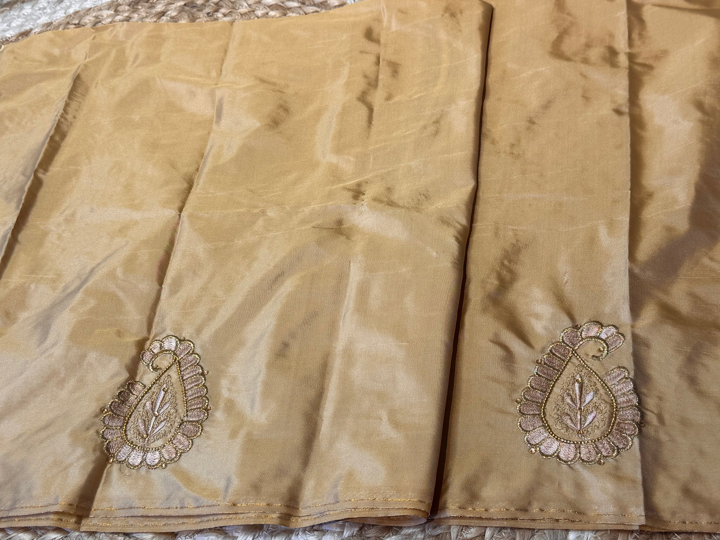 Gold Silk Blouse Material with Embroidery work