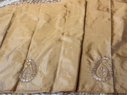 Gold Silk Blouse Material with Embroidery work