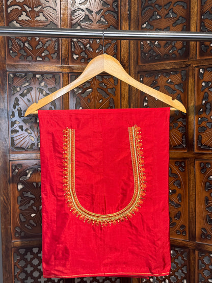 Red Silk Blouse Material with Embroidery work
