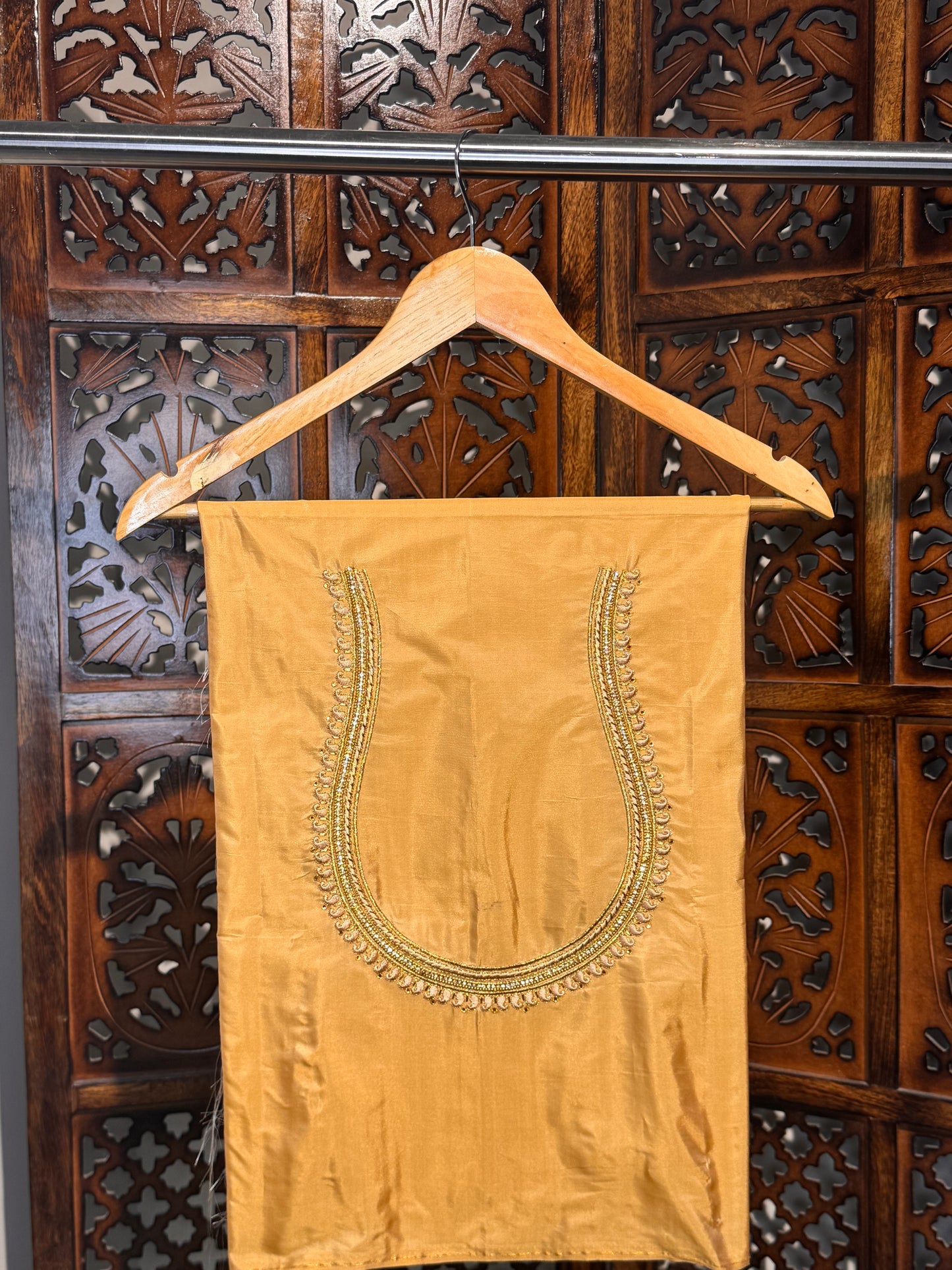 Gold Silk Blouse Material with Embroidery work