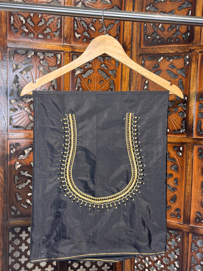 Black Silk Blouse Material with Embroidery work