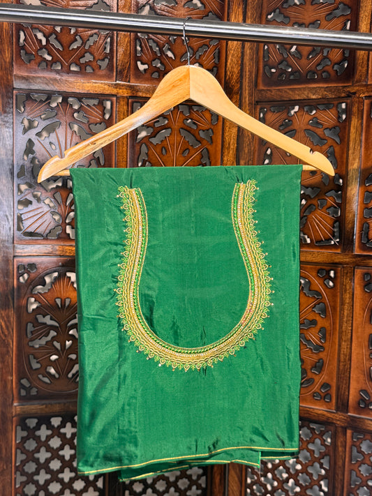 Green Silk Blouse Material with Embroidery work